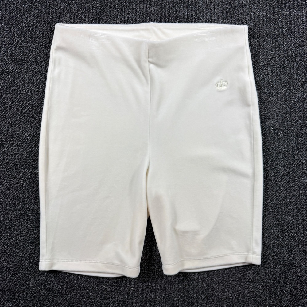 Juicy Couture Velour Biker Shorts Women's M Cream Crown Logo Elastic Waist